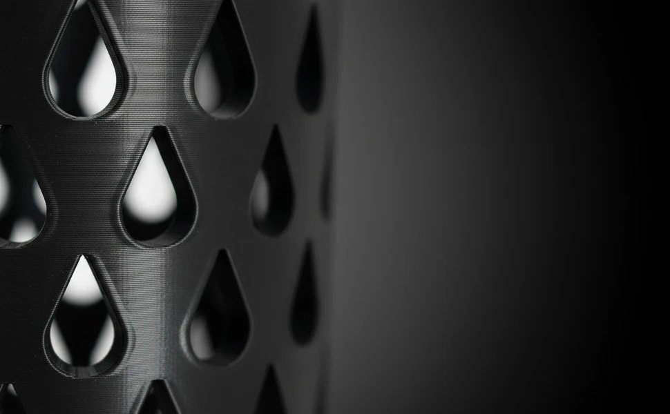 Water drop cutout pattern of the CirklePlanet riser, close-up