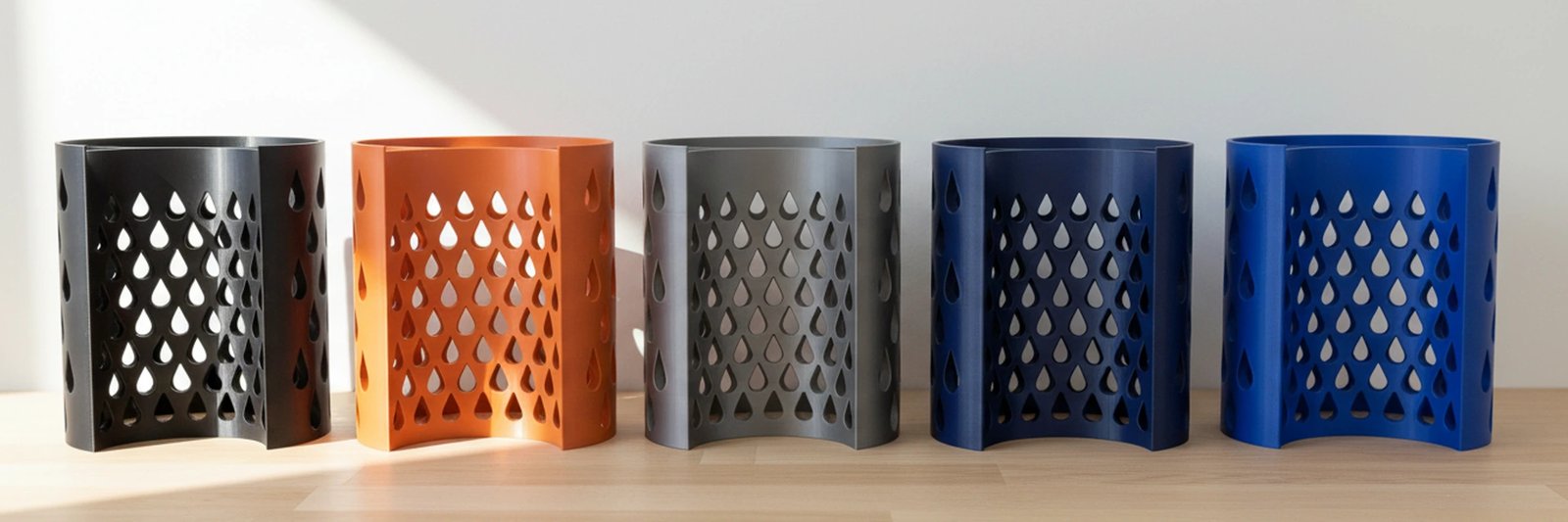 CirklePlanet riser stands in five colours on a kitchen worktop
